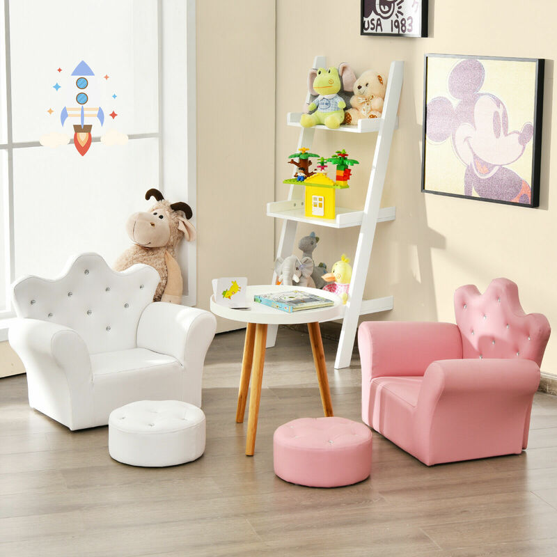 Honeyjoy Kids Sofa Toddler Couch Princess Armchair Children Gift w/ Ottoman  HW54194WH