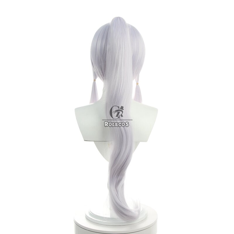 ROLECOS Genshin Impact Kamisato Ayaka Cosplay Wig, Cabelo Comprido com Rabos de Cavalo, Cabelo Sintético, Resistente ao Calor, 70cm