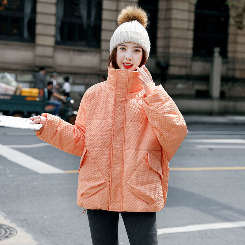 2021 nuovo stile piumino d'anatra bianco donna inverno tinta unita Streetwear giacca da pane colletto rialzato giacca corta donna K2147