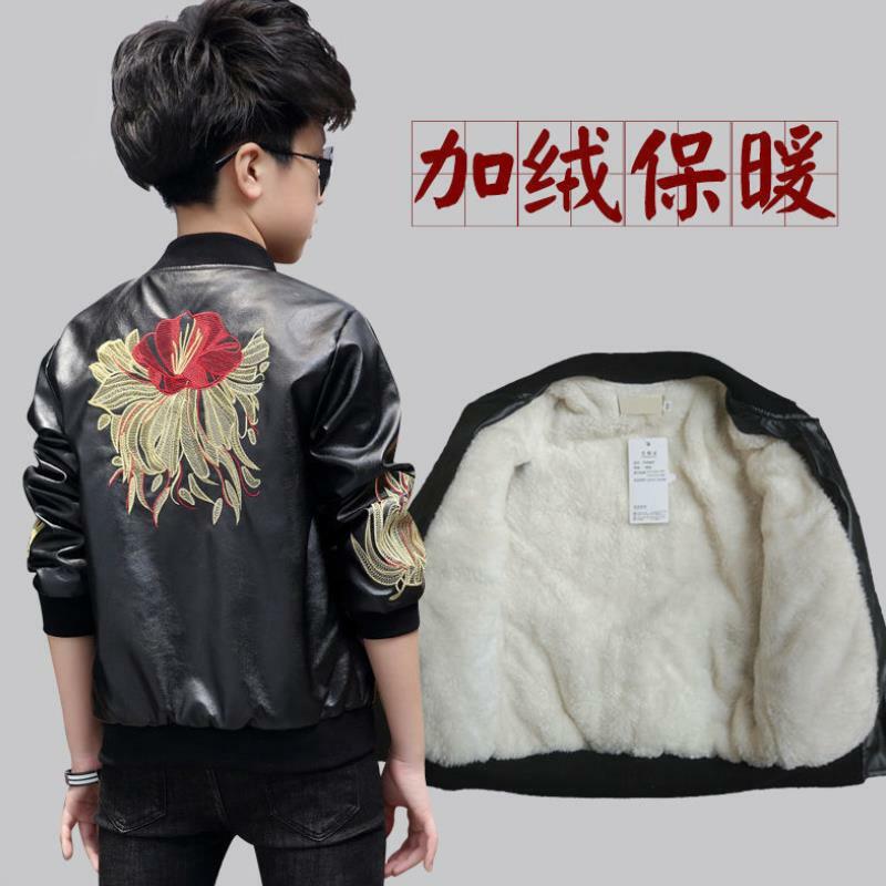 2023 Fashion Autumn And Winter Child Coat Waterproof Baby Boys Leather Jackets Plus velvet Thicken Warm CUHK Boys clothes 1-12Y