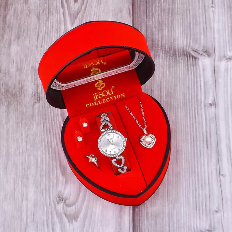 여성 팔찌 시계 세트, 골드 크리스탈 디자인 목걸이 귀걸이 반지, 여성 쥬얼리 세트, 쿼츠 시계, 여성 선물, 발렌타인용
