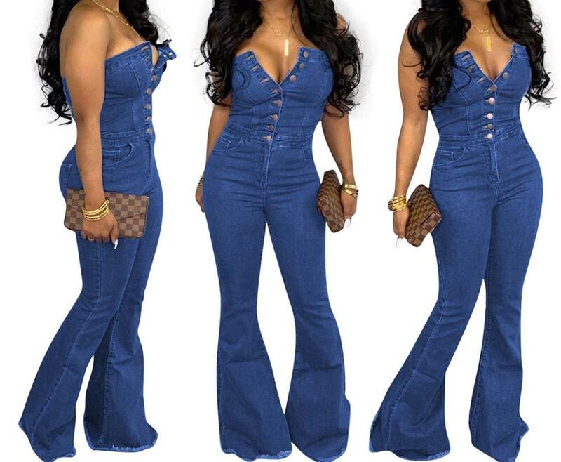 Комбинезон джинсовый женский без рукавов, пикантный облегающий брючный костюм из денима, повседневный Ромпер в стиле оверсайз, голубой, на лето