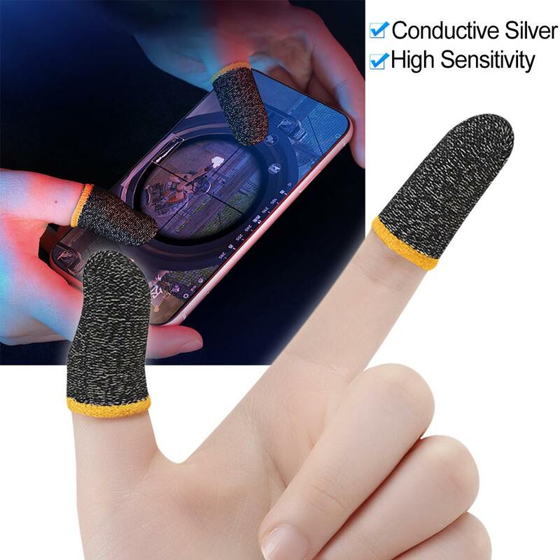 2 pçs jogo móvel mangas dedo berços para pubg respirável à prova de suor fibra carbono polegar protetor tablet tela toque luvas