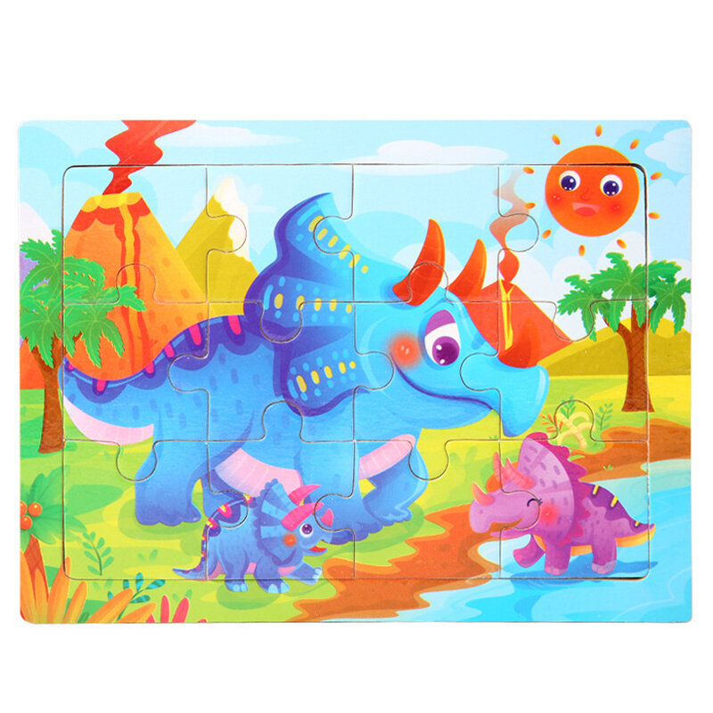 3D 퍼즐 만화 동물 나무 퍼즐, 어린이 인지 직소 퍼즐, 아기 나무 장난감, 어린이 교육 완구, 15*11cm