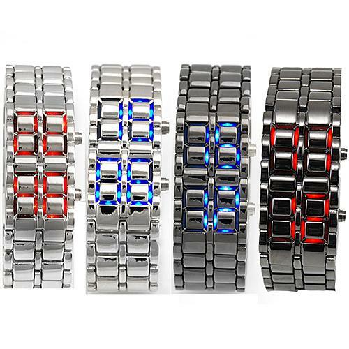 Mode Männer Frauen Metall digitale Armbanduhr Eisen Samurai LED-Anzeige gesichtslose Armbanduhren Quarz elektronische Armbanduhr