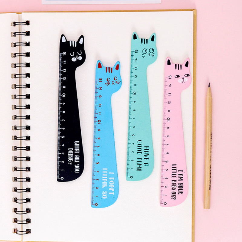 Regla de madera con forma de gato y Animal de dibujos animados, herramienta de medición recta, papelería de regalo, 1 lote