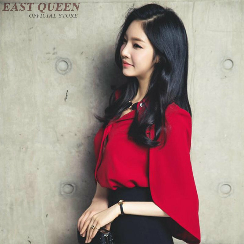 Czerwona bluzka damska 2019 wiosna lato nowy nabytek koreański moda odzież damska Cape długi koszula bluzki damskie stylowe DD2269