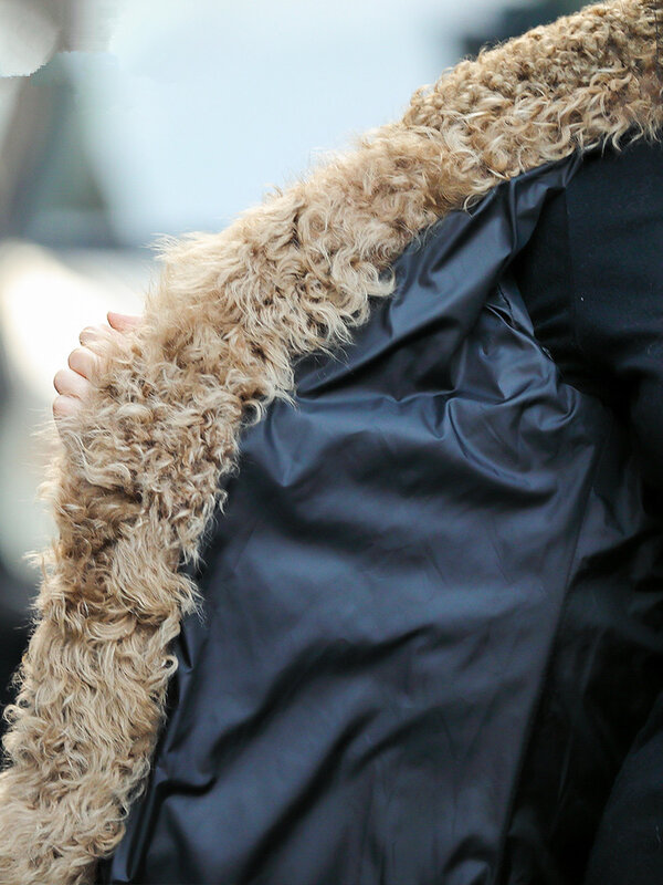 AYUNSUE – veste d'hiver en cuir véritable pour femme, manteau Long en peau de mouton avec col en fourrure d'agneau naturelle