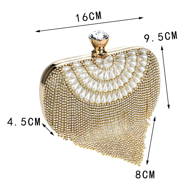 GLOIG 패션 여성 태슬 이브닝 백, 다이아몬드 구슬 클러치 웨딩 지갑, 숄더 파티 레이디 케이스 지갑