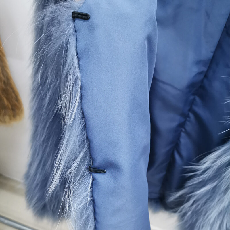 Abrigo de piel de mapache 100% real para mujer, abrigo de piel de zorro real, longitud de 60 cm, moda joven, otoño e invierno, nuevo