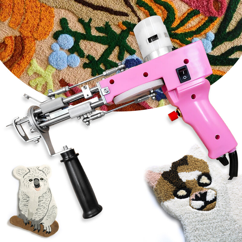 Pistola eléctrica de Tufting para alfombras, máquina de flocado para tejer alfombras, color rosa, 2 en 1