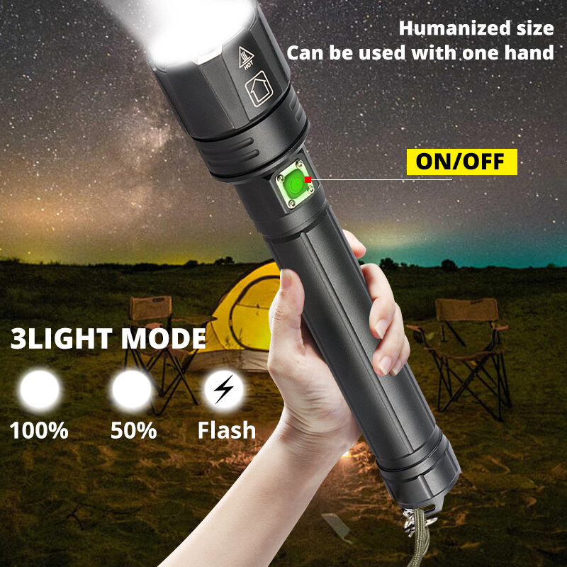 NEW Powerful Lights XHP90.2 Ultra Bright 18650 LED Flashlight XLamp USB Rechargeable XHP70 Tactical Light 26650 Zoom Camp Torch