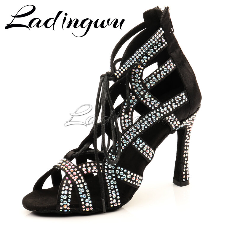 Женские ботинки для латиноамериканских танцев Ladingwu, бальные туфли для сальсы, туфли больших и маленьких Стразы, удобная танцевальная обувь ...