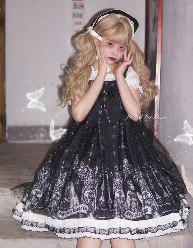 Japońska Gothic Lolita sukienka Jsk Vintage ciemne koronkowa wiktoriańska Halloween Halloween Harajuku imprezowe sukienki dziewczęce Punk pasek Vestido