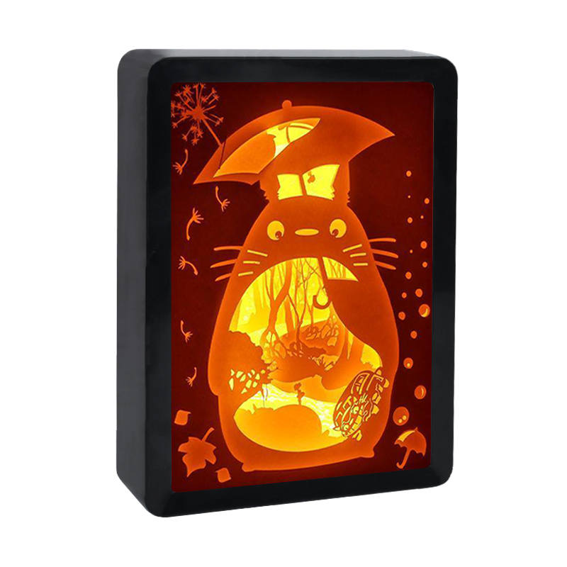 Caixa de sombra 3d quadro led night light lâmpada de parede totoro anime lâmpada de corte de papel-caixa de luz candeeiro de mesa presente de natal kawaii decoração do quarto