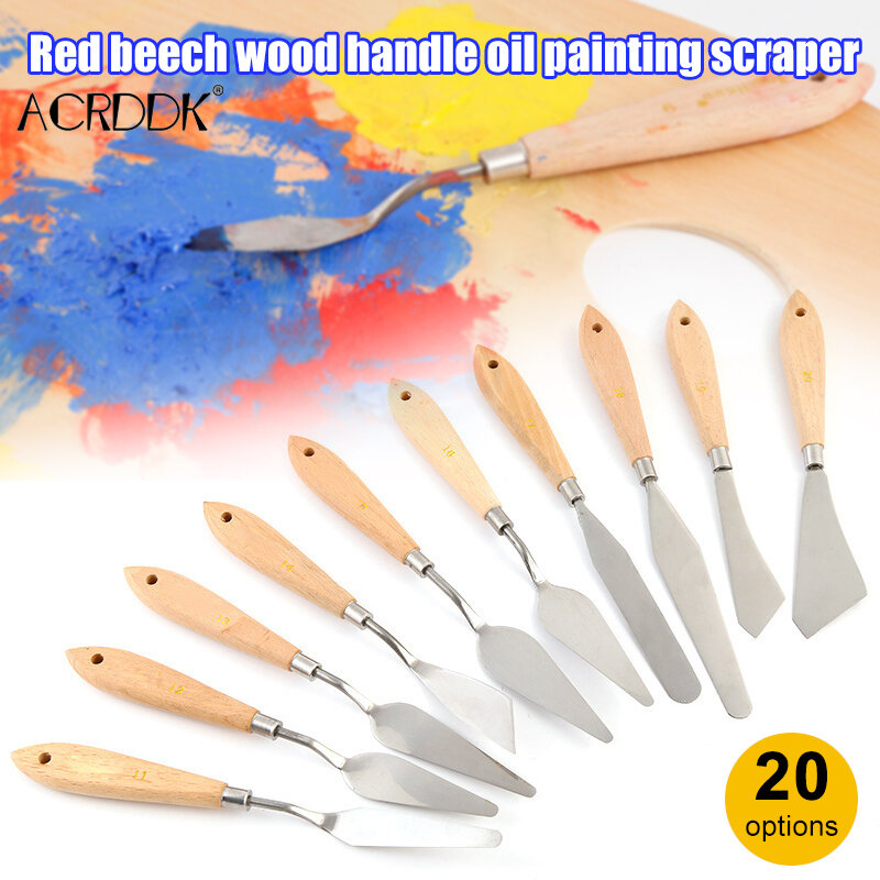 Cuchillo de paleta para pintar, espátula de acero inoxidable, pintura al óleo, cuchillos de Metal, mango de madera FL