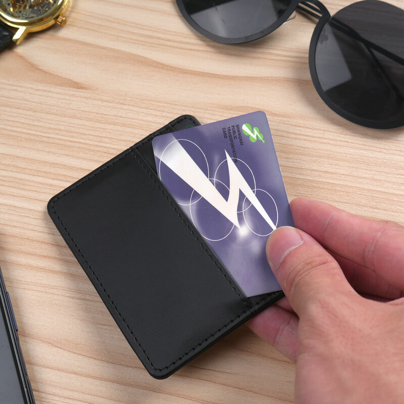 Tarjetero de cuero Pu para hombre y mujer, billetera Unisex delgada con clip para tarjetas de identificación, monedero portátil para tarjetas de crédito