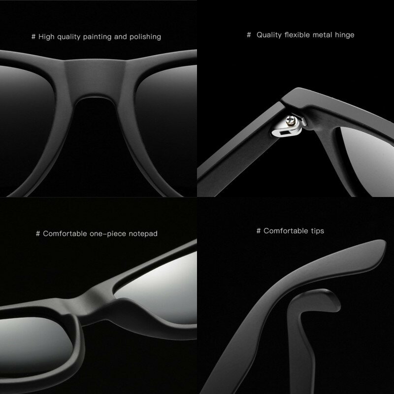 Hdsunfly Gepolariseerde Zonnebril Mannen Vrouwen Black Frame Eyewear Mannelijke Rijden Zonnebril UV400 Stralen Fashion Merk Designer 2020