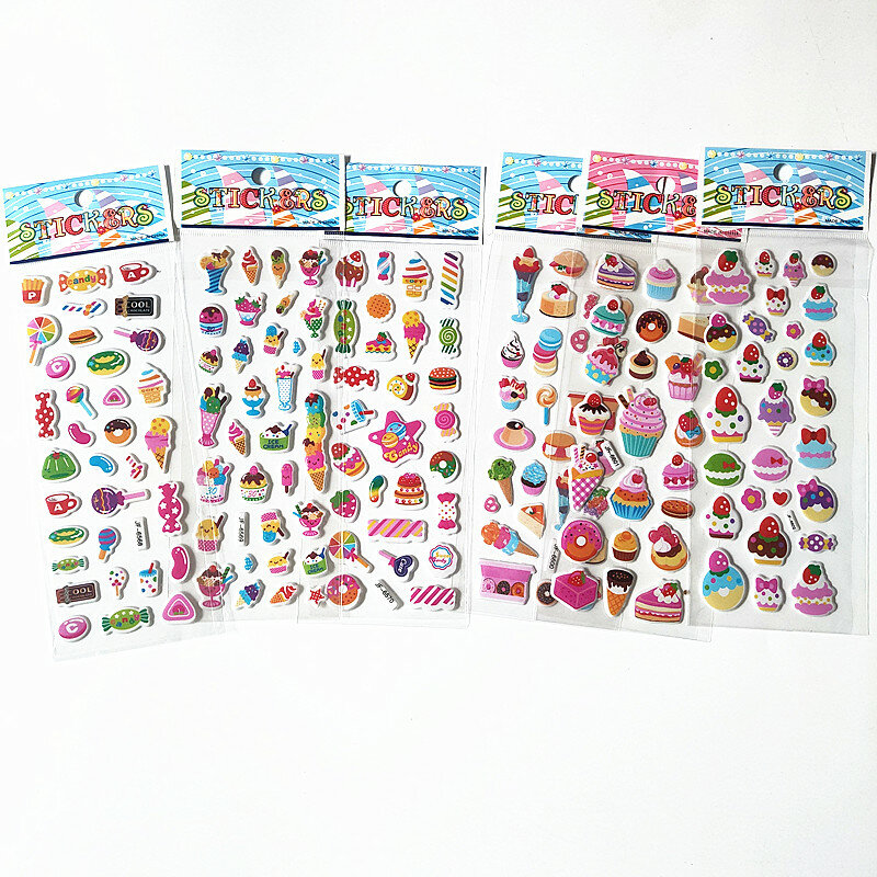 Pegatinas de pastel de burbujas para niños, suministros de papelería coreanos, etiqueta de notas adhesivas, postre creativo, comida, helado, 6 hojas