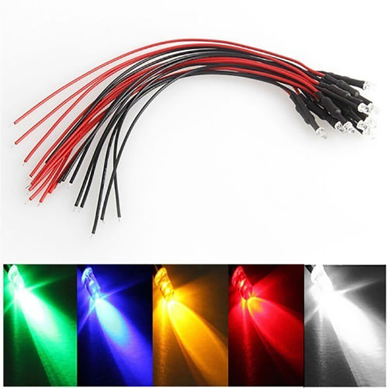 New 10Pcs 20cm 3mm/5mm LED Lamp Cable Bulb Pre-wired DC Emitting Diode Light Red/Green/Blue/RGB 5V 12V Voltage Lamp Cable