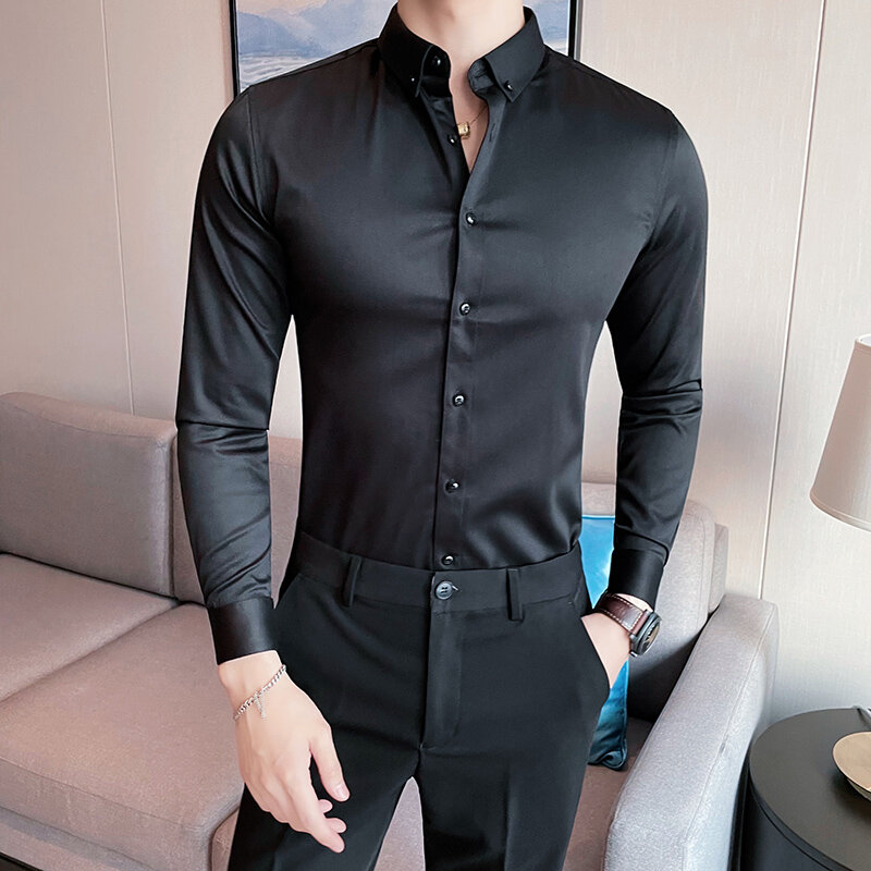 Рубашка мужская деловая с длинным рукавом, однотонная, приталенный силуэт, деловая, одежда для работы, большие размеры 5XL