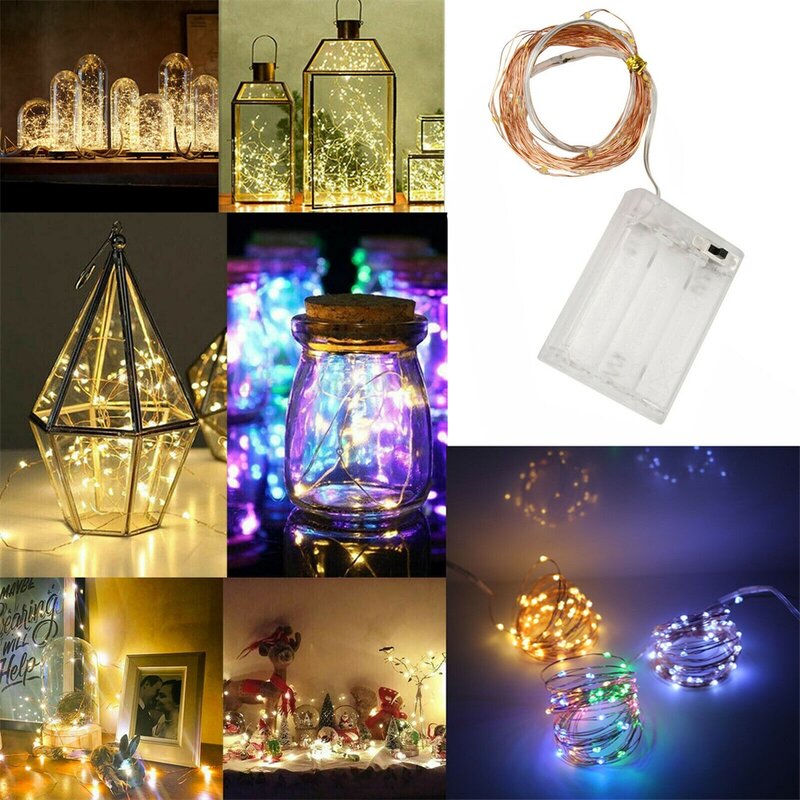 Guirlande lumineuse LED 1M 2M 5M 10M, fil de cuivre, à piles, pour noël, anniversaire, mariage, décoration DIY