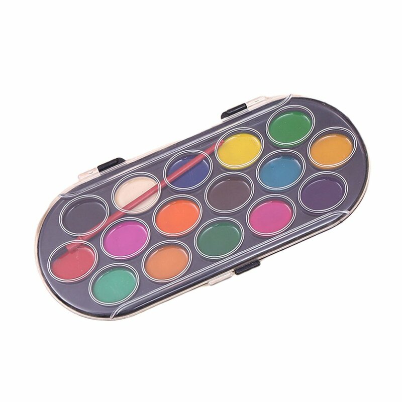 Профессиональная однотонная краска s 16 цветов, ящик для рисования акварелью с кисточкой, яркий цвет, для эскизов, инструменты для творчества