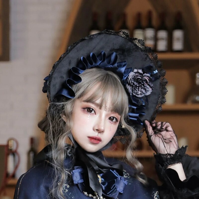 Melonshow Phong Cách Kiến Trúc Gothic Lolita Bonnet Tiệc Trà Lolita Phụ Kiện Victoria Nón Nữ Mũ Trùm Đầu Vintage Phối Ren Headhands Hoa