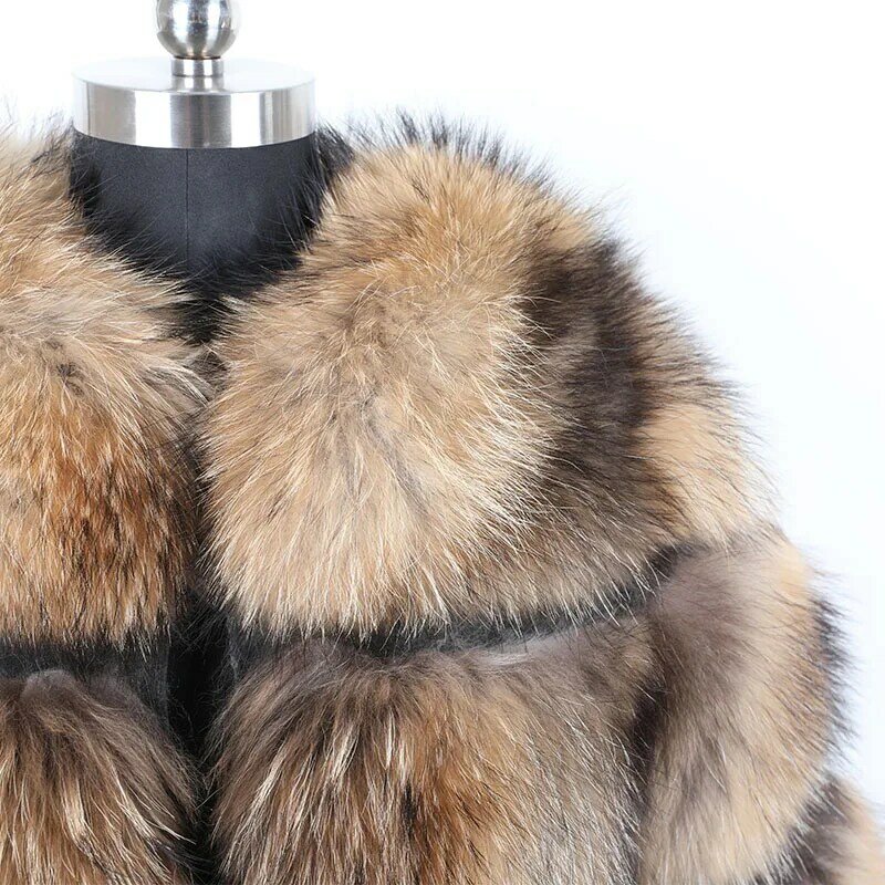 Maomaokong зимняя кожаная куртка, натуральное пальто из натурального меха енота, высокое качество, для женщин, круглый вырез, чтобы согреться, парка, вечерние