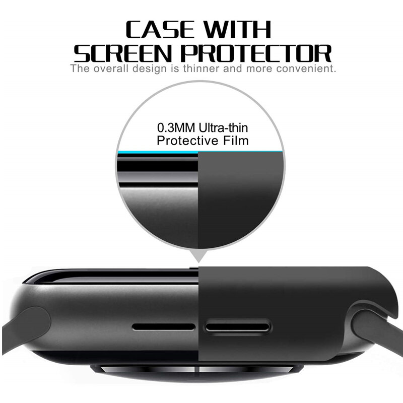 Compatível apple assistir série 5 caso com protetor de tela 44mm fino guarda fino amortecedor cobertura completa capa dura para iwatch4 40mm
