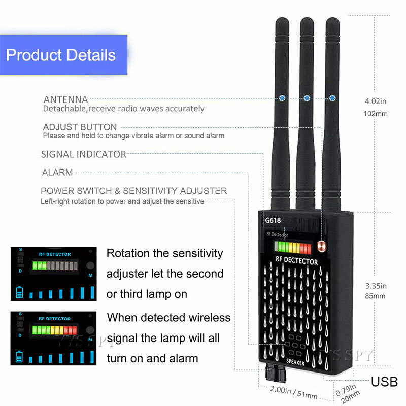 Proker detektor 3 antena Anti Spy RF CDMA wykrywacz sygnału dla GSM błędów lokalizator GPS bezprzewodowa ukryta kamera podsłuchu G618