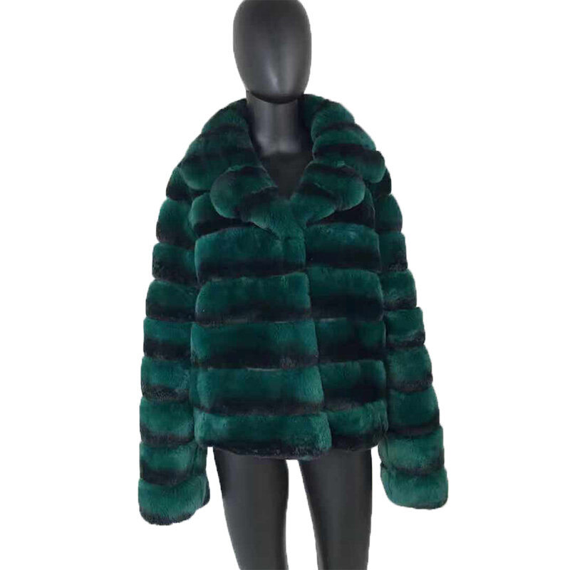 Abrigo de piel de conejo Rex, abrigo de manga completa, Color Chinchilla, alta calidad, piel auténtica 2022, 100%