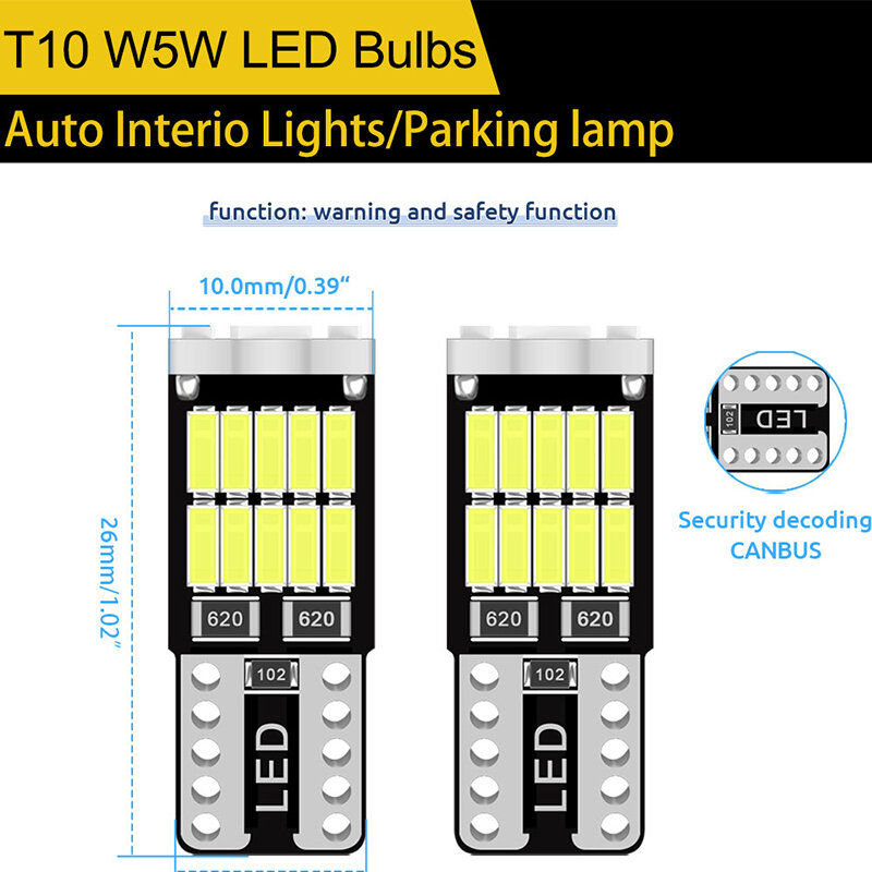 RXZ-Canbus Lâmpadas LED para Posição de Estacionamento, Branco Amer Brilhante, Interior Mapa Dome Lights, W5W, T10, 26SMD, 4014, 12V