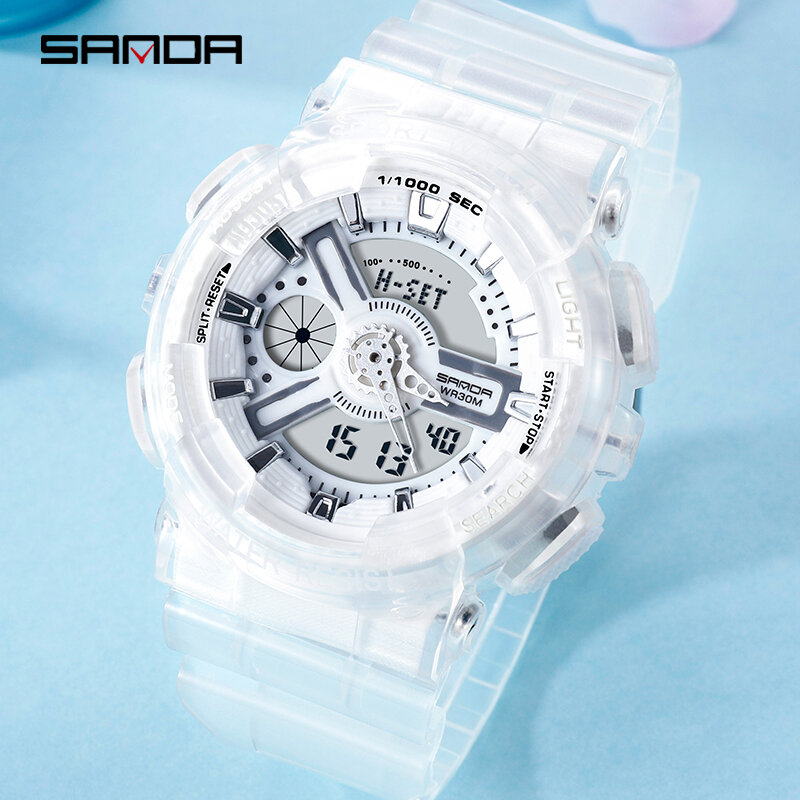 SANDA-relojes deportivos blancos para mujer, resistentes al agua, de gelatina, color rosa dorado, 892
