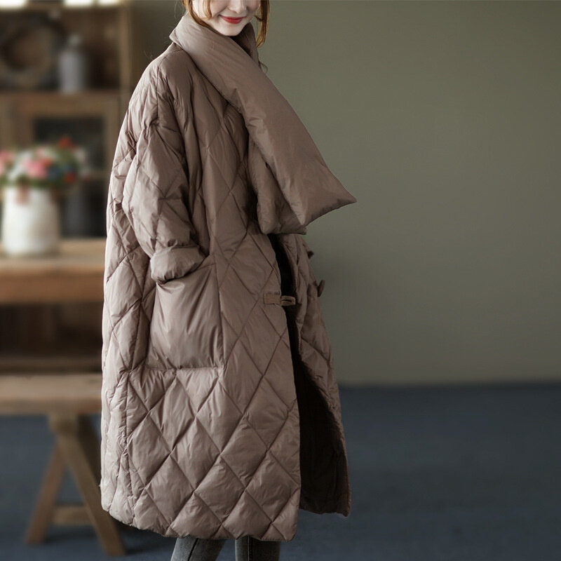 Gizmosy-Chaqueta de plumón con bufanda para mujer, Abrigo acolchado, largo, cálido, Parka, invierno, 2022