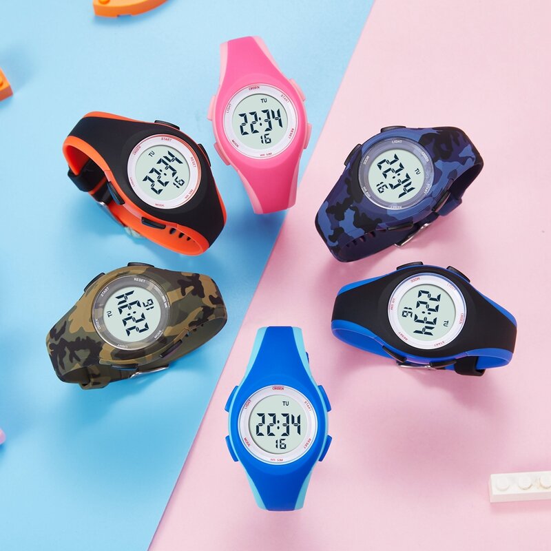 OHSEN-relojes digitales para niños, pulsera LED resistente al agua, con alarma y cronómetro, electrónica, para deportes al aire libre, color verde militar