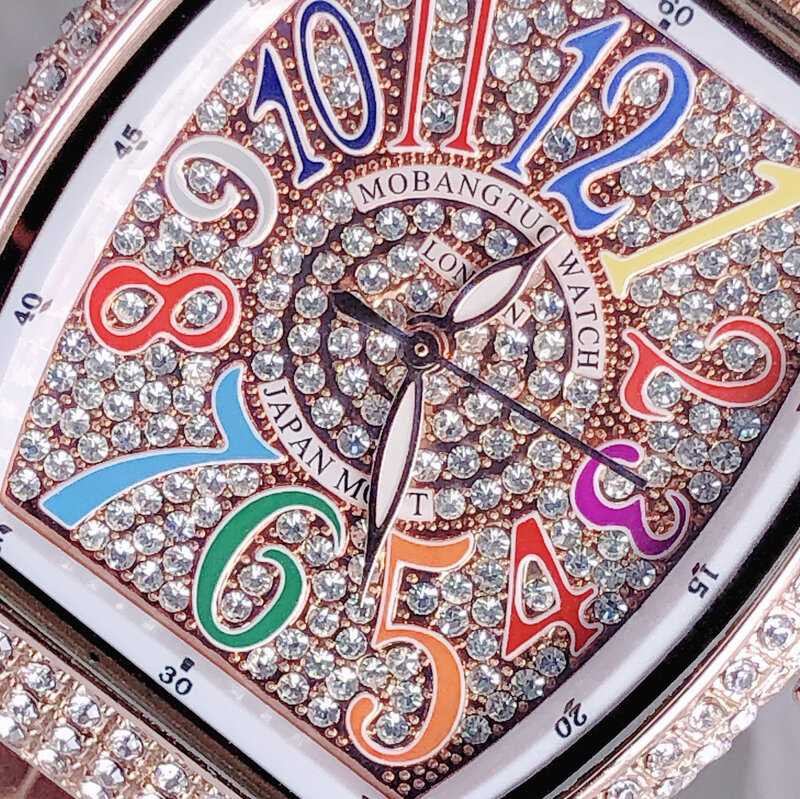 แฟชั่น Bling Bling คริสตัลนาฬิกาผู้หญิงเพชรผู้หญิงมีแบรนด์หนังควอตซ์ Analog นาฬิกาผู้หญิงสุภาพสตรีของขวัญชุด