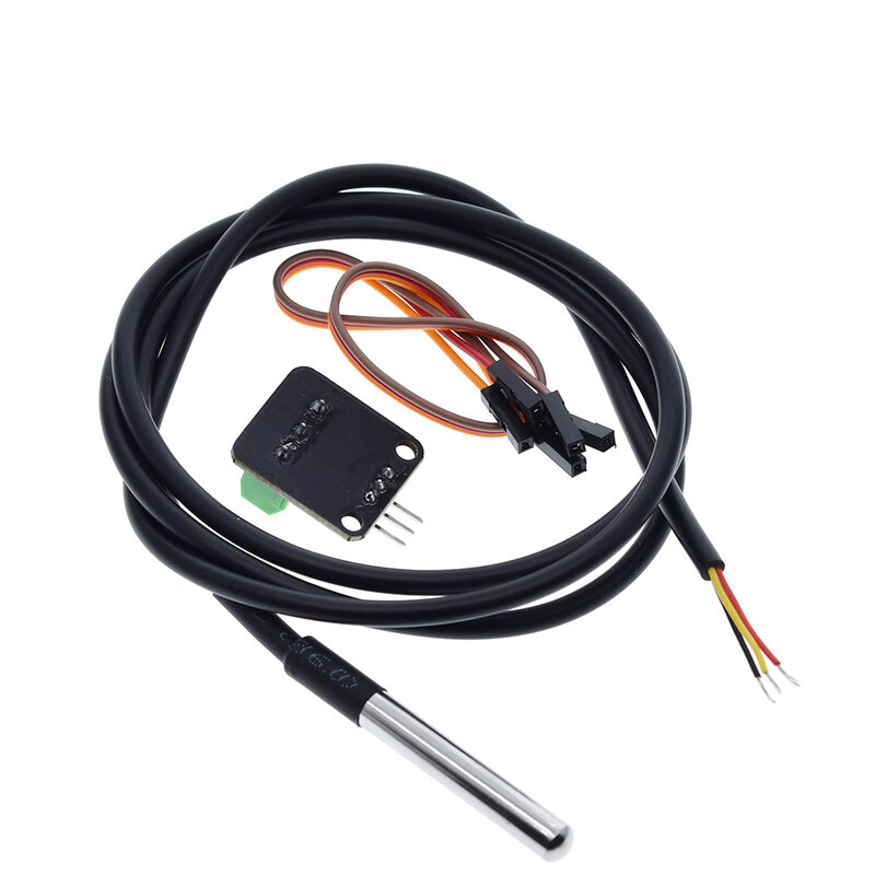DS18B20 Kit Módulo Sensor de Temperatura, Cabo Digital, Sonda de Aço Inoxidável, Terminal Adaptador para Arduino, à prova d'água, 100cm