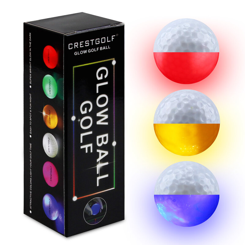 CRESTGOLF-pelotas de Golf Led para entrenamiento nocturno, pelotas de práctica de Golf de lujo con 6 colores, 3 unidades por paquete