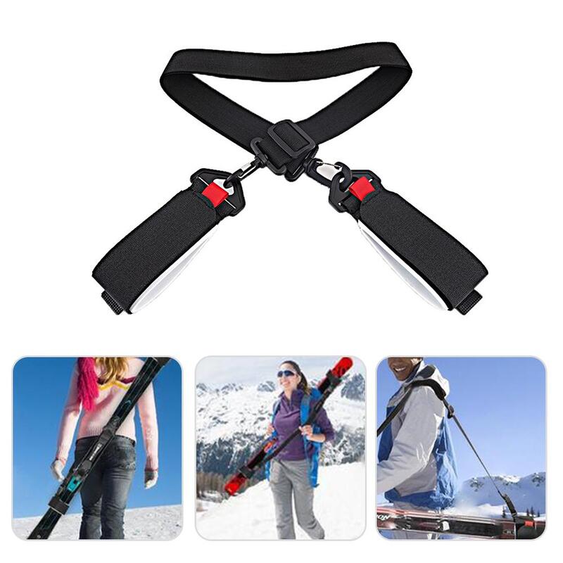 Tabla de esquí de nailon ajustable, fácil de usar, Correa fija superduradera, portador de poste de hombro, soporte de pestañas, eslinga para esquí al aire libre