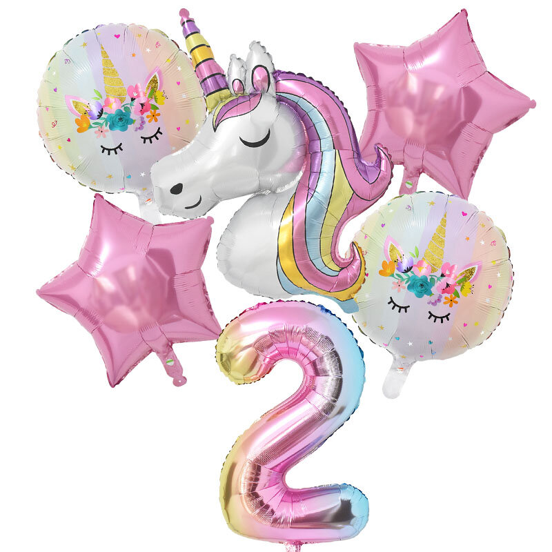 1Set Balon Unicorn Pelangi 32 Inci Balon Foil Angka 1 Anak Unicorn Tema Dekorasi Pesta Ulang Tahun Balon Baby Shower