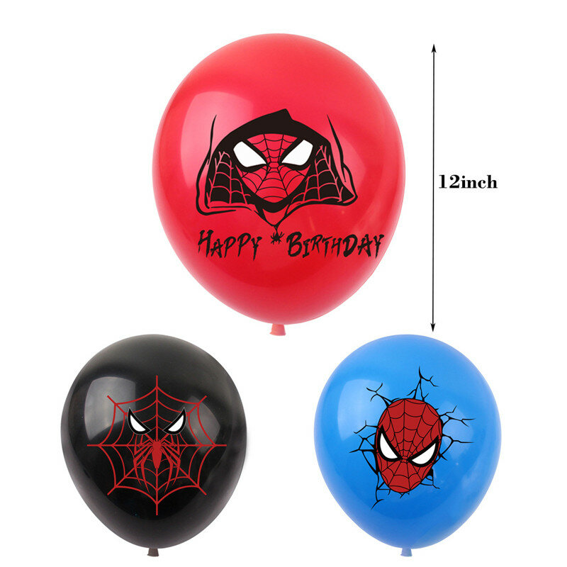 12pcs Spiderman Theme Superhero 12 Inch Latex Balloons Boys Birthday Party Decorations Toys For Kid Baby Shower Party Supplies