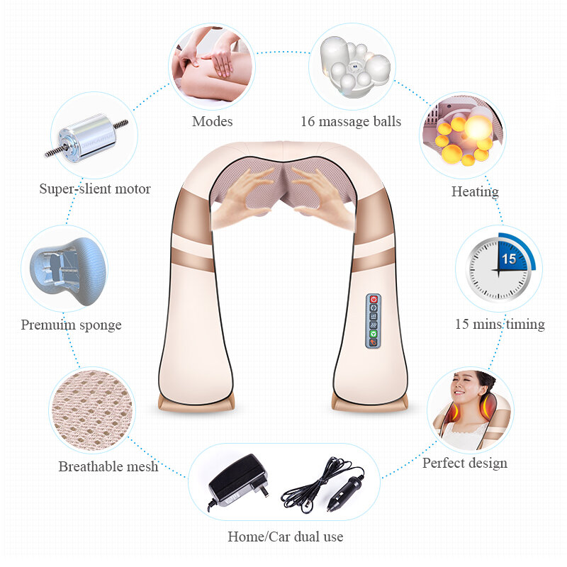 JinKaiRui-masajeador eléctrico Shiatsu en U, masajeador de infrarrojos 4D corporal para hombros, cuello y espalda, mejor regalo de salud para el coche o para uso doméstico