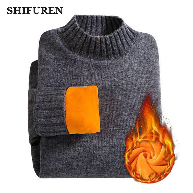 Shifuren suéter masculino de manga longa, blusão quente de inverno com gola alta e de lã grosso para homens
