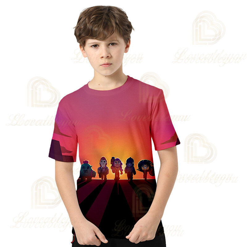 Shooter Boys Girls 3D PRIMO MORTIS Short T-shirt Crow Spike Leon Shelly Brawling Tshirt Kids Game Star Shirt Tops Birthday Gift