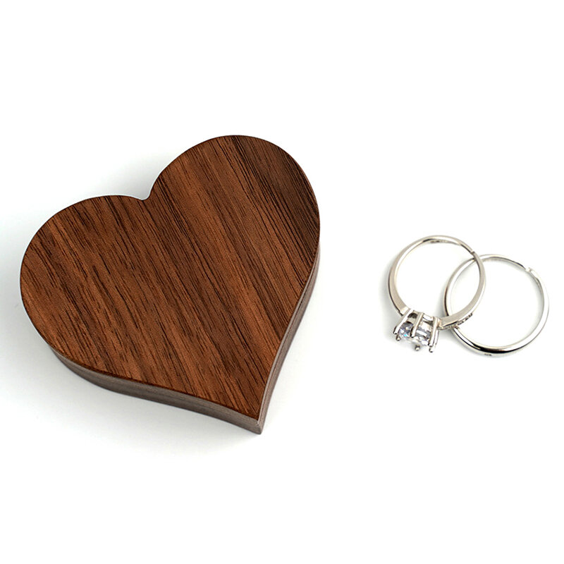 1 pièces anneaux en bois de mariage organisateur de bijoux présentoir de voyage Portable stockage coeur/carré forme boîte emballage en noyer