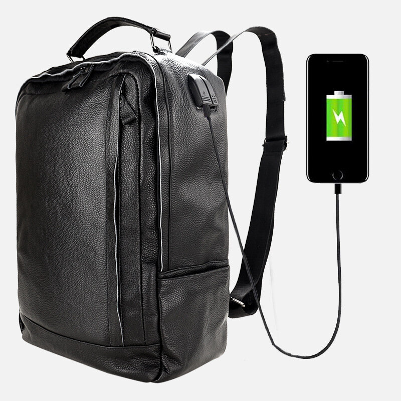 Multi-functional Men Business Travel Bag Genuine Leather Laptop Backpack Large Capacity Shoulder Bag Water proof Male Backpack