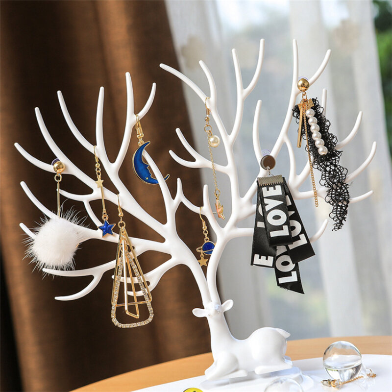 JWWWBOX Schwarz Weiß Deer Ohrringe Halskette Ring Anhänger Armband Schmuck Fällen und Display Stand Tablett Baum Lagerung schmuck JWBX09