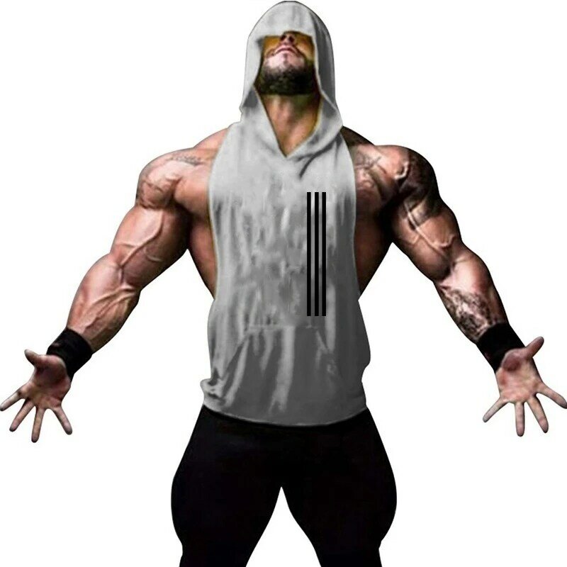 กล้ามเนื้อยี่ห้อ Mens Gyms Tank Top Hoodies ฟิตเนสชายเสื้อ Hooded เสื้อ Singlets ผู้ชาย Stringer เสื้อกั๊ก Man
