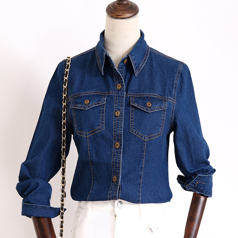 Camisa jeans de manga comprida para mulheres, blusa, casual, primavera-verão, novo, 2020